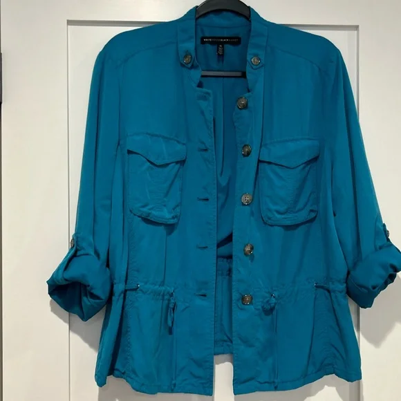 White House Black Market Teal Lightweight Utility Jacket - Picture 4 of 6